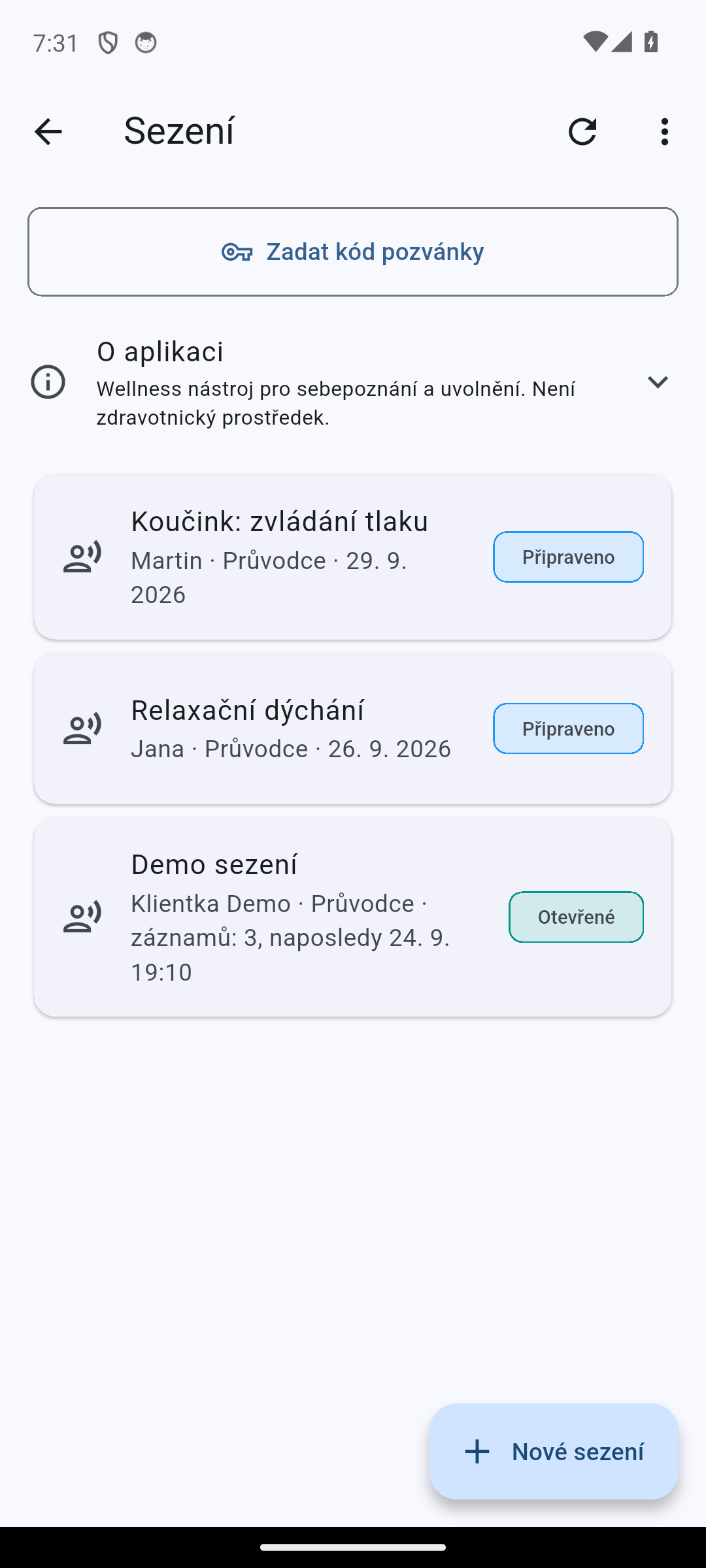 Seznam sezení