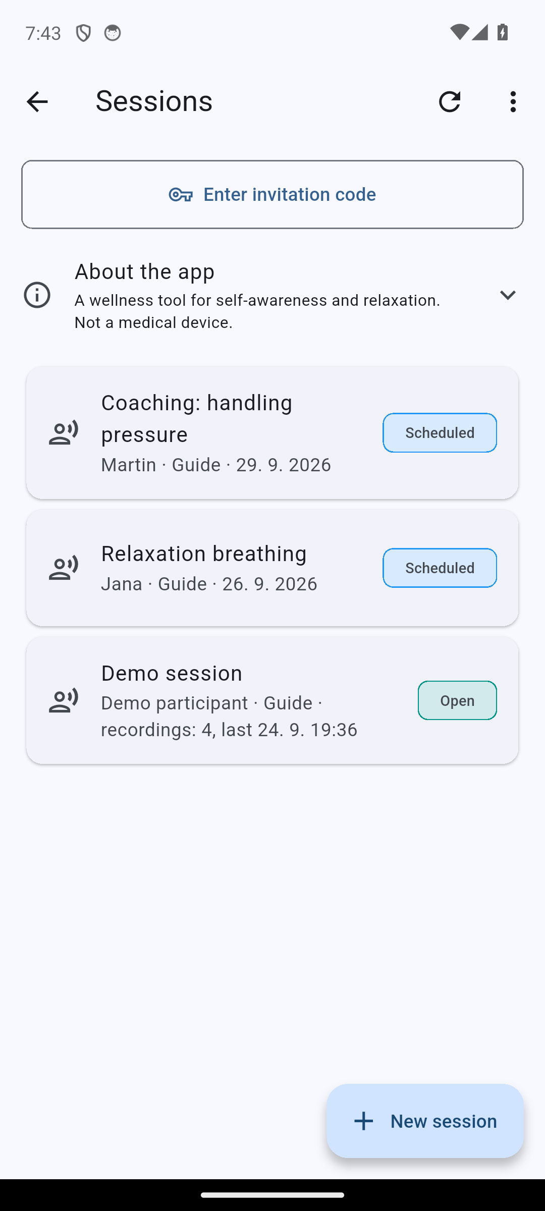 Session list